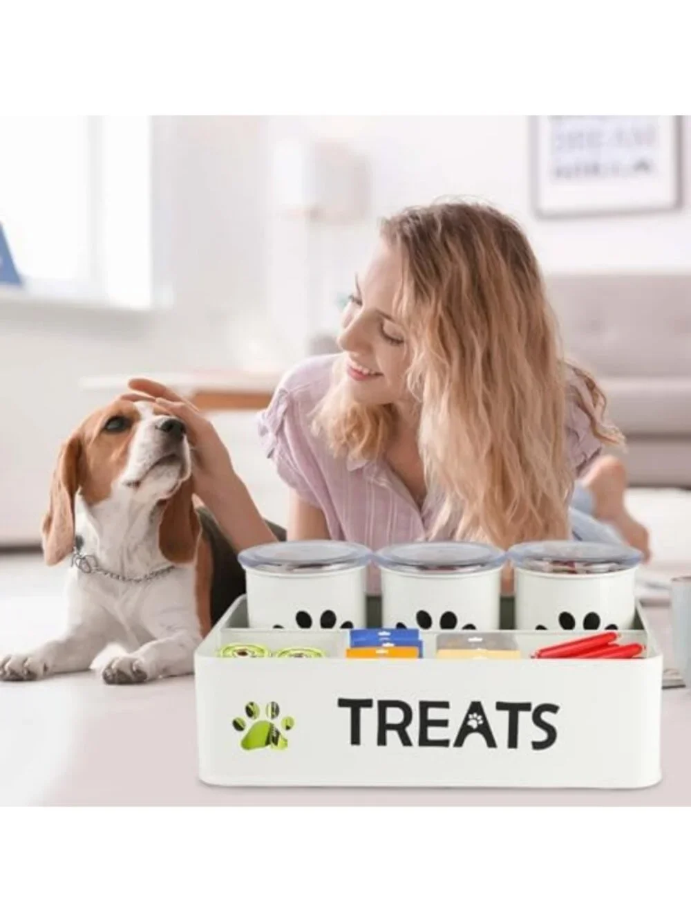 Airtight Dog Treat Canister Set of 3 - Metal Pet Treat Jars for Countertop
